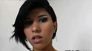 Busty tranny Jessica Versace masturbates her big cock