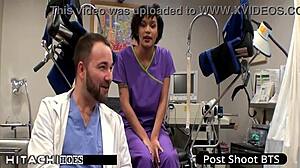 Freshman gets mandatory hitachi orgasm from nurse Jackie Banes in hospital with anal fingering spreading toys close up!