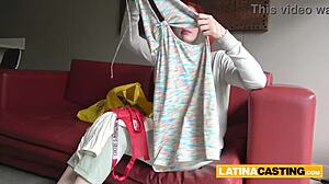 Hey busty redhead teen, why strip in red lingerie and get fucked bent over doggystyle at this casting call?