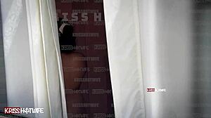 the married prostitute got caught masturbating while watching her own video of fucking a well-endowed guy, showing off tan lines.