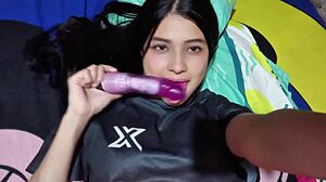 Colombiana se toca su rico pussy with big tits dildo toys panties homemade natural tits and submissive legs