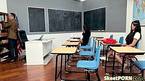 Risky Teacher Fucks Two Asian Students During School Hours!