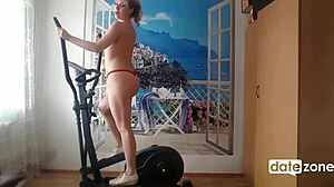 Amateur Blonde Woman Strips Panties For Toy Riding And Masturbation Workout At Home