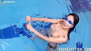 Watch sexy mermaid Helen Star in underwater pool naked romance!