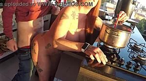 The sensual kitchen photoshoot turned into creampie sex with the assistant and her big tits.