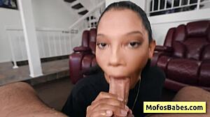 Sexy busty ebony Eden West sucks huge white dick! Gets moist bald black cunt fucked hard by Charles Dera!