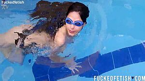 Watch sexy mermaid Helen Star in underwater pool naked romance!