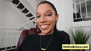 Sexy busty ebony Eden West sucks huge white dick! Gets moist bald black cunt fucked hard by Charles Dera!