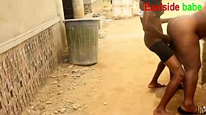 African married man sneaks up on curvy neighbor while she bathes outside and fucks her wet pussy with monster cock