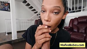 Sexy busty ebony Eden West sucks huge white dick! Gets moist bald black cunt fucked hard by Charles Dera!