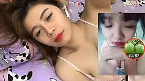 This beauty flaunts her massive tits in wild action.