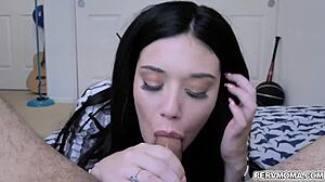 My hot stepmom makes my cock hard as rock and gives head in bedroom 😈🍆