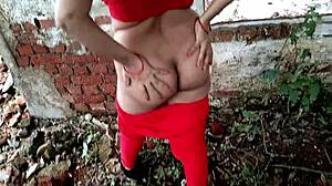 After Papa Left Abroad Stepmom Got Lovingly Fucked in Jungle with Big Ass Anal and Cum