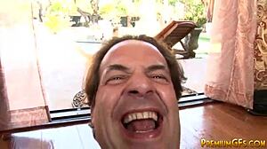 Dominatrix babe Diamond Kitty tugs on dick after face sitting in bondage with clothes ripped striptease.