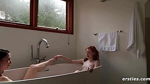 Ersties Hot Amateur Lesbians Enjoy Sexy Bath Together with Shaved Pussy and Small Tits