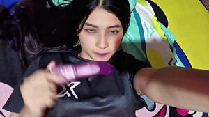 Colombiana se toca su rico pussy with big tits dildo toys panties homemade natural tits and submissive legs