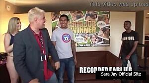 Favorite Girlie Sara Jay RIDING the COCK of Their Good Fan as Reward in Interracial Wet Big Tits Ass Blonde Babe Lingerie Pussy Orgasm Kissing Scene