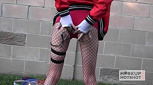 That huge cock creams Lola Fae's face after raw anal pounding and squirting