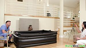 Naughty Big Tit Brunette Masseuse Films Herself Giving Wet Naked Nuru Massage to Seth Gamble and Gal Ritchie