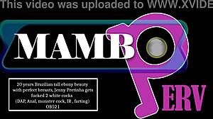 20-year-old Brazilian tall ebony beauty Jenny Pretinha takes double anal from two white monster cocks!