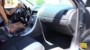 The Lesbian Magic Happened When Her Friend Came Into The Car Of This Brunette Girl With Small Tits Licking And Kissing In Tight Pussy Orgasm