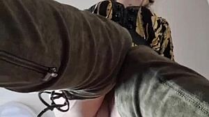 fetish feet elza koms dominates with footjob and strapon punishment on old slave