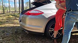 are you fucking that sexy milf hard in the forest until she cums?