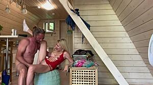 The blonde slipped into sexy lingerie, ready for the big cock to thrust deep inside her. She moaned as he fucked her passionately.