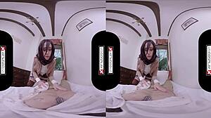 hey, vrcosplayx has lilyan red as mikasa attacking your titanic dick in 3d pov doggystyle and blowjob parody with natural tits and costumes