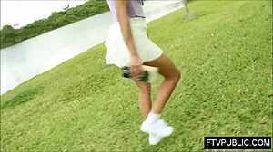 Exotic young 18+ girl flashes upskirt in public outdoor skirt tease for all to see.