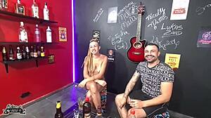 Corno watches his liberal wife take cock and spank on ass in the bar