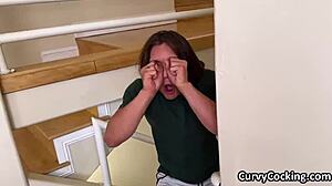 How does this hot brunette surprise with titjob using her natural big tits?