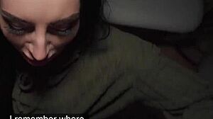 amateur european babe with natural tits gives blowjob and takes facial cumshot on big cock in snowy outdoor garage