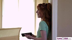 Shaved teen with small tits crushes on big tits stepmommy, leading to lesbian pussy licking and muff diving session