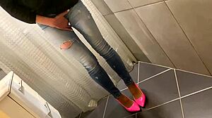 desperate pee in my jeans then he pees on my ass and i give him a blowjob too