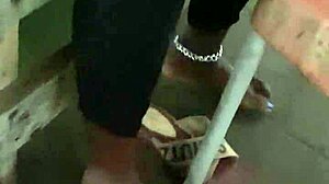 Slim waist bitch boldly flashes puffy pussy and small waist at public beach in stockings