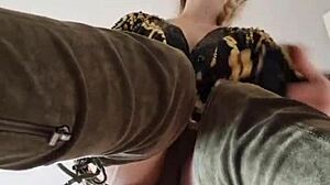 fetish feet elza koms dominates with footjob and strapon punishment on old slave