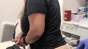 casual narrative of blonde client with butt tattoo getting spa injection in session 2