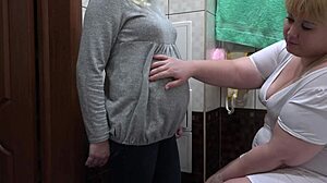 Nurse gives pregnant milf milky enema in hairy pussy with orgasmic massage