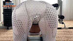 Athletic Girl Takes Double Penetration into Tight Pussy with Big Cock after Workout Cum Covered in Mouth with Moaning Leggings Action