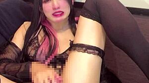 Cute Japanese crossdresser masturbates on live stream