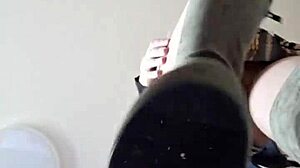 fetish feet elza koms dominates with footjob and strapon punishment on old slave