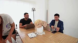 Employee Gets Two Students To Fuck Her Wet Pussy In Doggystyle And Cowgirl With Big Cocks For MMF Quickie