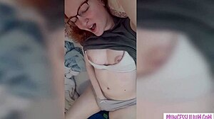 Petite 18+ Redhead with Glasses Teases Small Puffy Tits in Jerk Off Instructions