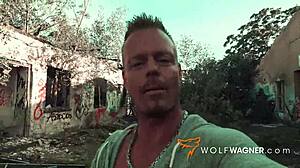 Harleenvan rides big cock on grass in european outdoor cumshot scene full