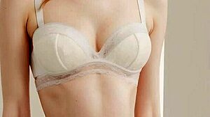 Lingerie models show flower panties barefoot