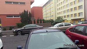 Euro amateur picked up in public contrasts outdoor tease with indoor fucking by big cock.