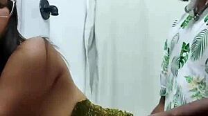 This hot brunette babe couldn't hold back and ended up fucking the black guy rough doggystyle in the club bathroom.