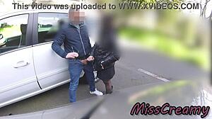 Dick flash on street leads to blowjob and cum in mouth with bystanders close for extreme voyeurism. Misscreamy handles the risky outdoor cfnm action.