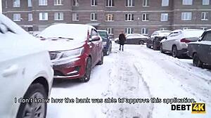 collector dominates adorable debtor's tender mouth and shaved pussy in rough debt collection